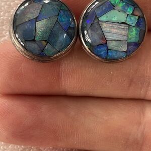 Vintage Sterling silver and Opal Mosaic Earrings